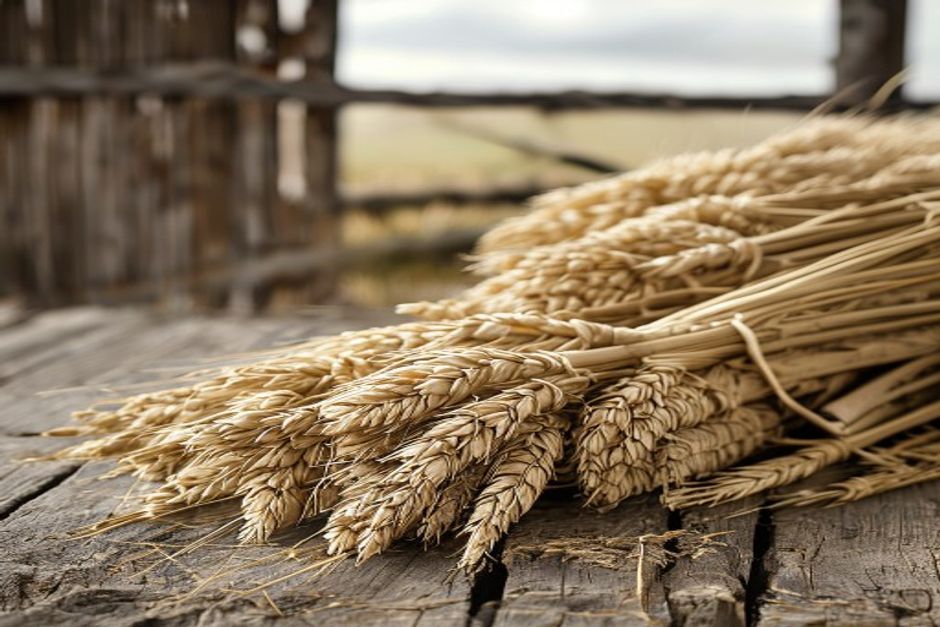 bundles of harvested wheat tied in sheaves