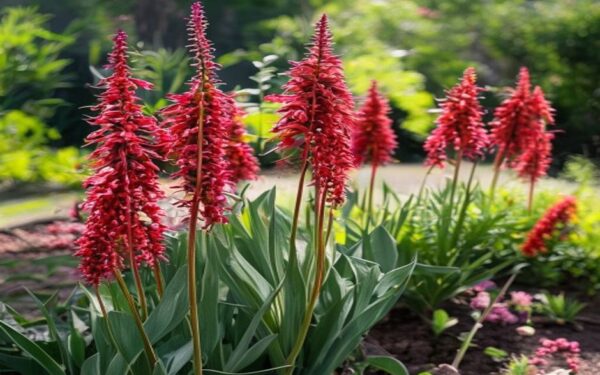 tall amaranth with vibrant red seed tassels