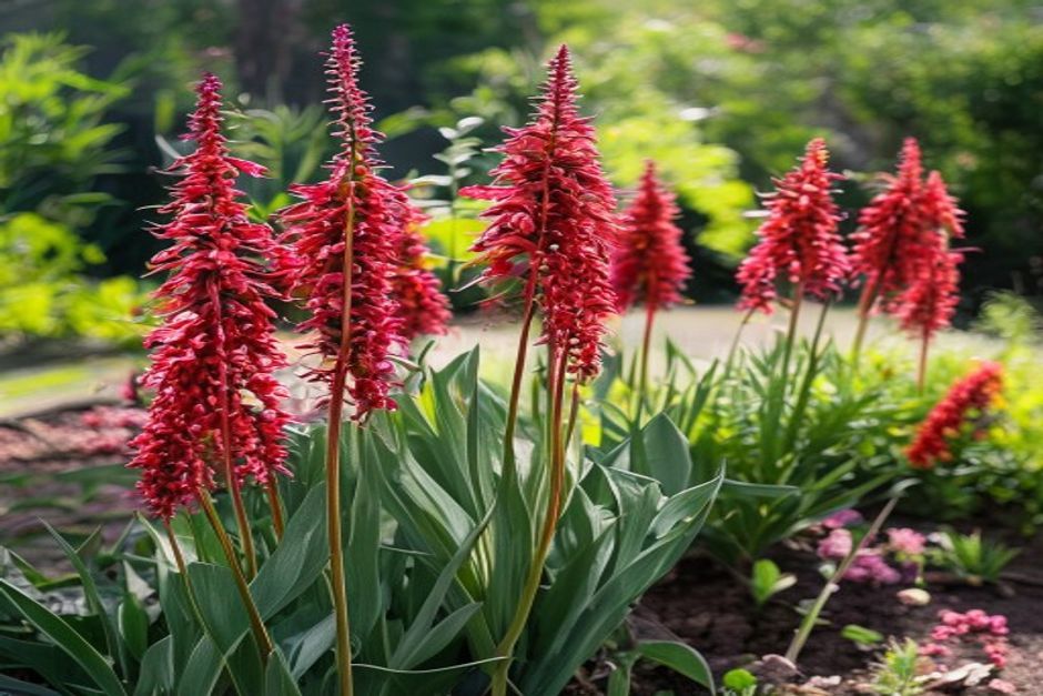 tall amaranth with vibrant red seed tassels