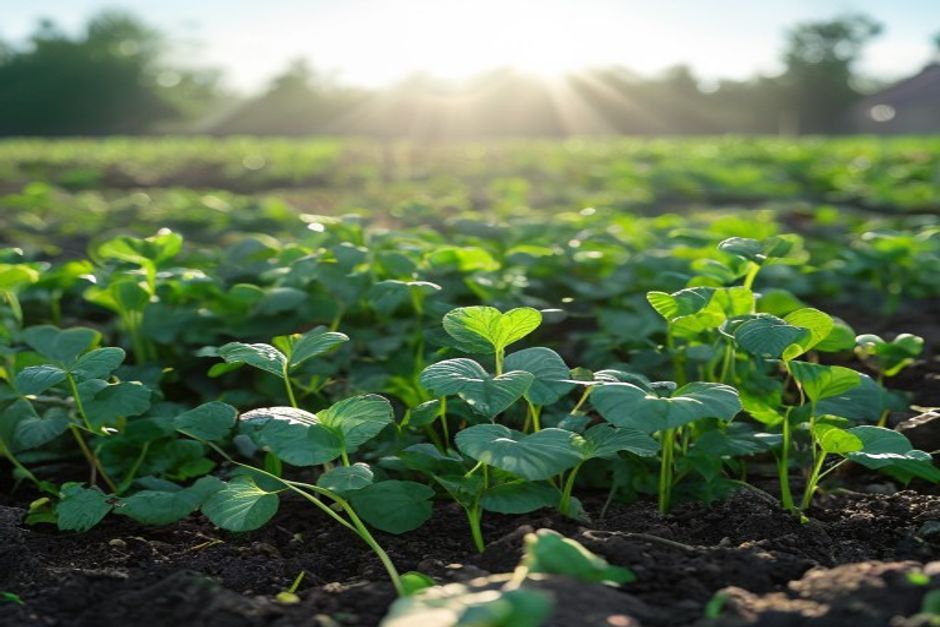 young green buckwheat cover crop in a garden