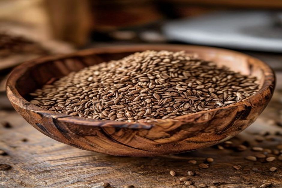 triangular buckwheat groats in a rustic bowl