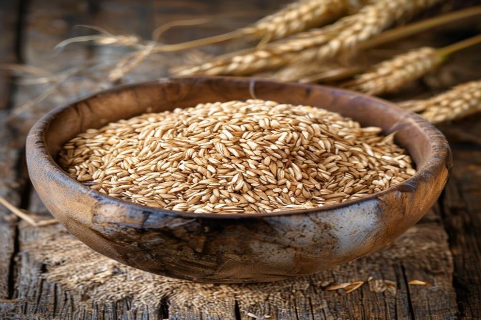 harvested sorghum grains in a wooden bowl