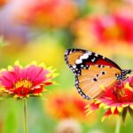 Colorful pollinator-friendly flowers blooming in a spring garden attracting bees and butterflies